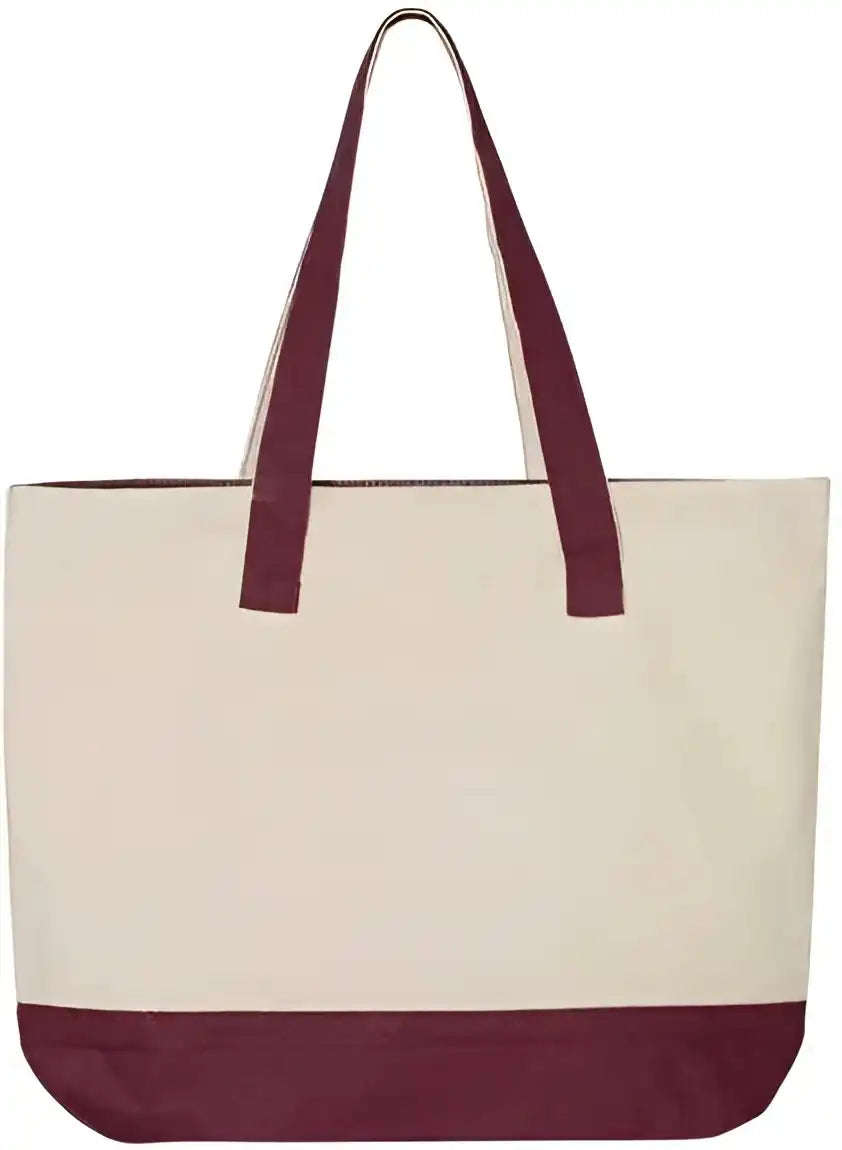 Q Tees Q1300 19l Zippered Tote Natural Maroon / one Size Fits Most