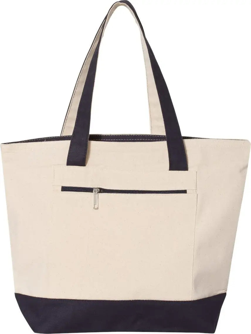 Q-tees Q1300 19l Zippered Tote - Natural Navy - Ivory / one Size Fits Most