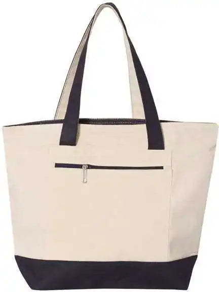 Q-tees Q1300 19l Zippered Tote - Natural Navy - Ivory / one Size Fits Most