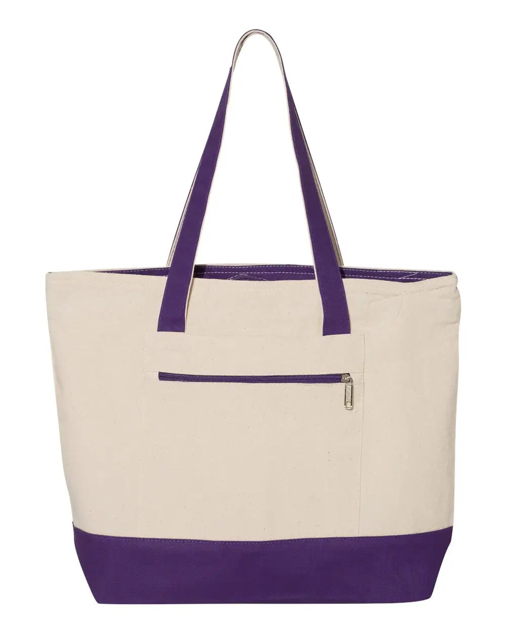 Q-tees Q1300 19l Zippered Tote - Natural Purple - one Size Fits Most
