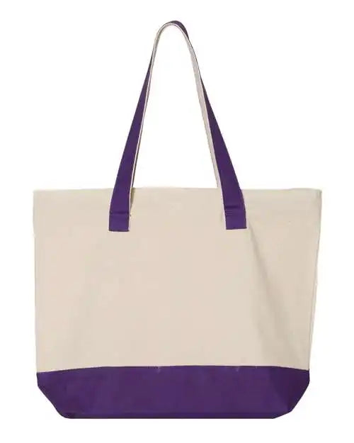 Q Tees Q1300 19l Zippered Tote Natural Purple / one Size Fits Most
