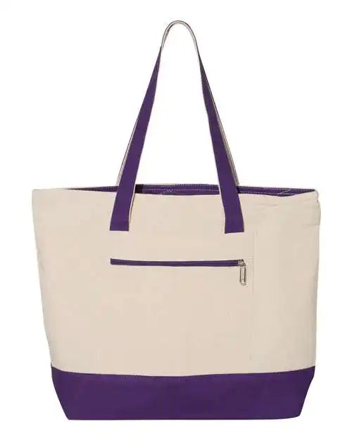 Q Tees Q1300 19l Zippered Tote Natural Purple / one Size Fits Most