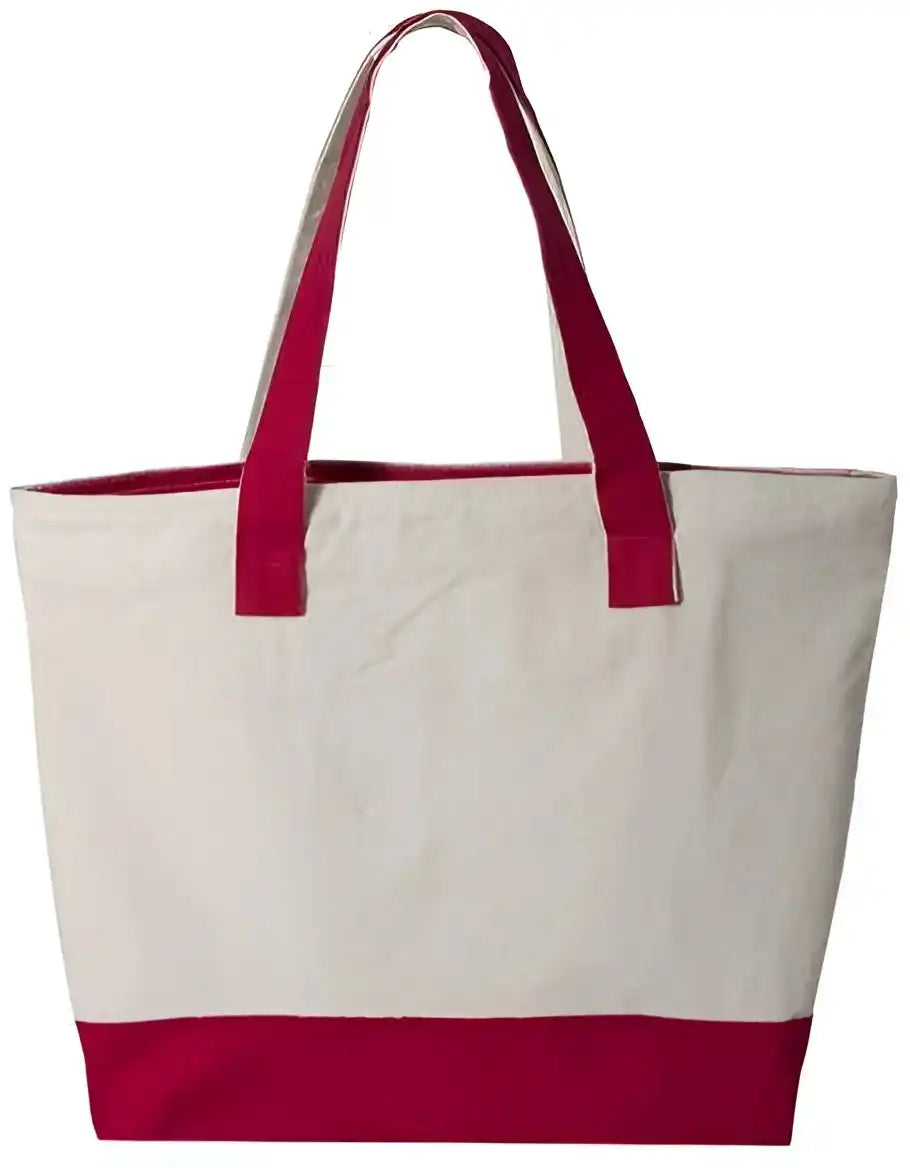 Q Tees Q1300 19l Zippered Tote Natural Red Ivory / one Size Fits Most