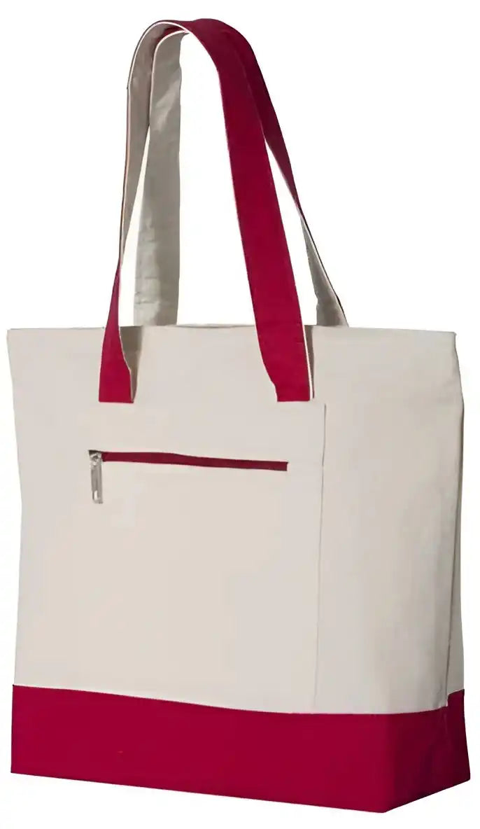 Q Tees Q1300 19l Zippered Tote Natural Red Ivory / one Size Fits Most