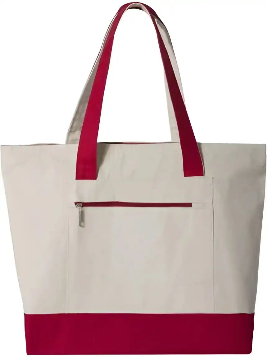 Q Tees Q1300 19l Zippered Tote Natural Red Ivory / one Size Fits Most