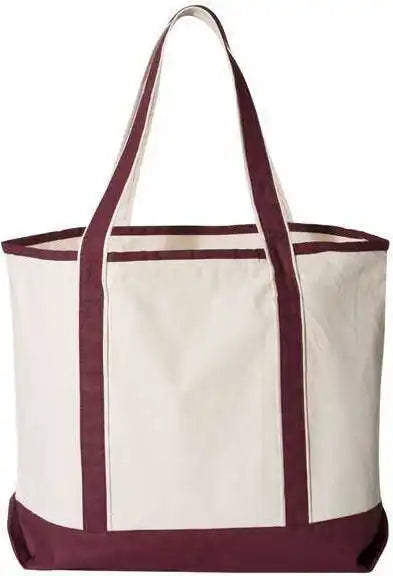 Q-tees Q1500 34.6l Large Canvas Deluxe Tote - Natural Maroon - one Size Fits Most