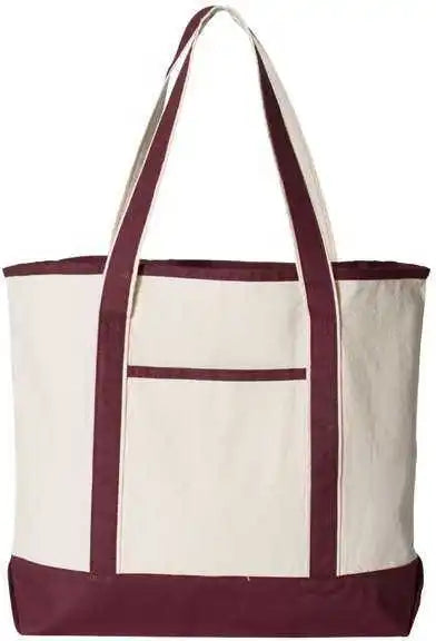 Q-tees Q1500 34.6l Large Canvas Deluxe Tote - Natural Maroon - one Size Fits Most