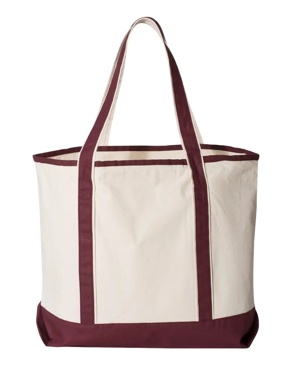 Q-tees Q1500 34.6l Large Canvas Deluxe Tote - Natural Maroon