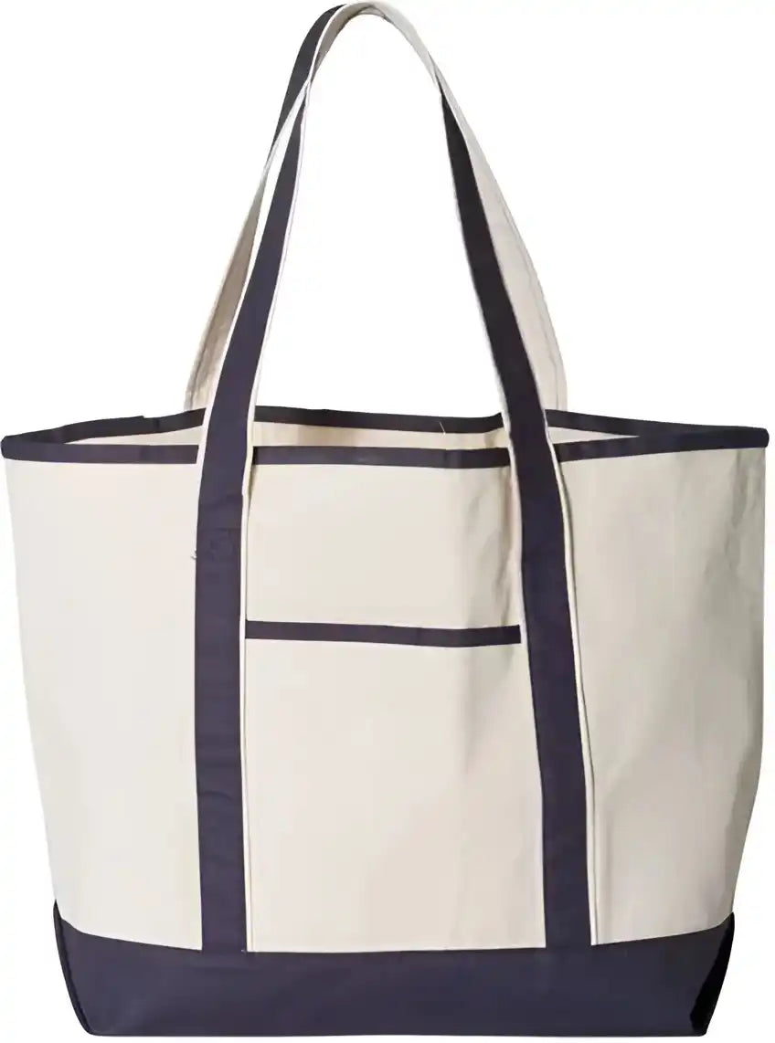 Q-tees Q1500 34.6l Large Canvas Deluxe Tote - Natural Navy - Ivory / one Size Fits Most