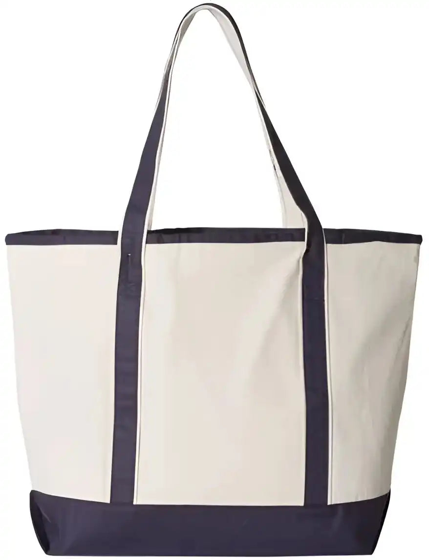 Q-tees Q1500 34.6l Large Canvas Deluxe Tote - Natural Navy - Ivory / one Size Fits Most