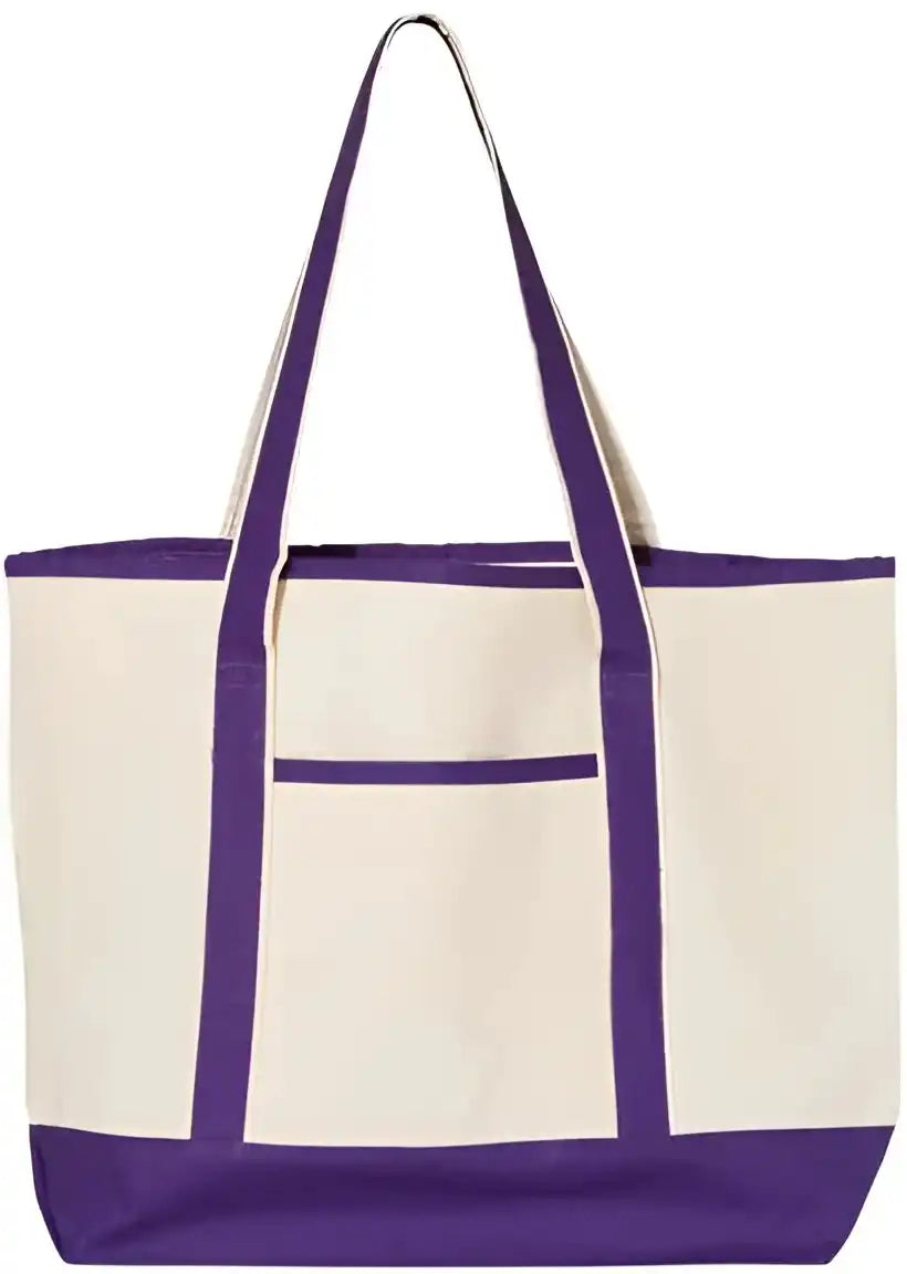 Q Tees Q1500 34.6l Large Canvas Deluxe Tote Natural Purple / one Size Fits Most