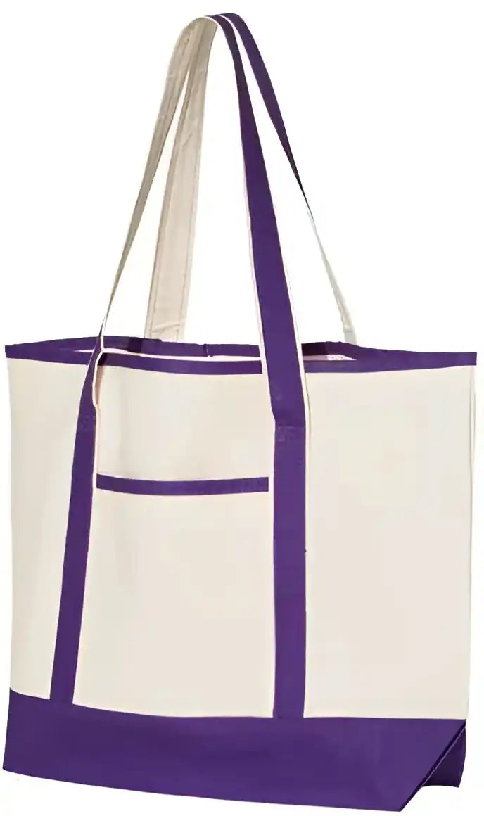 Q Tees Q1500 34.6l Large Canvas Deluxe Tote Natural Purple / one Size Fits Most