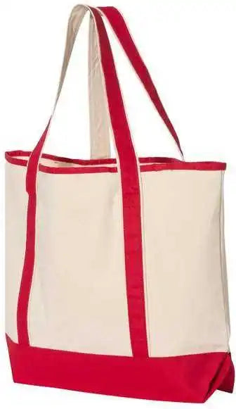 Q-tees Q1500 34.6l Large Canvas Deluxe Tote - Natural Red - Ivory / one Size Fits Most