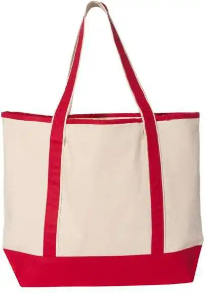 Q-tees Q1500 34.6l Large Canvas Deluxe Tote - Natural Red - Ivory / one Size Fits Most