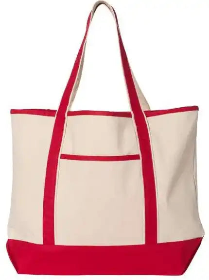 Q-tees Q1500 34.6l Large Canvas Deluxe Tote - Natural Red - Ivory / one Size Fits Most
