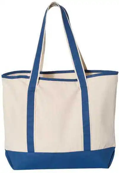 Q-tees Q1500 34.6l Large Canvas Deluxe Tote - Natural Royal - one Size Fits Most