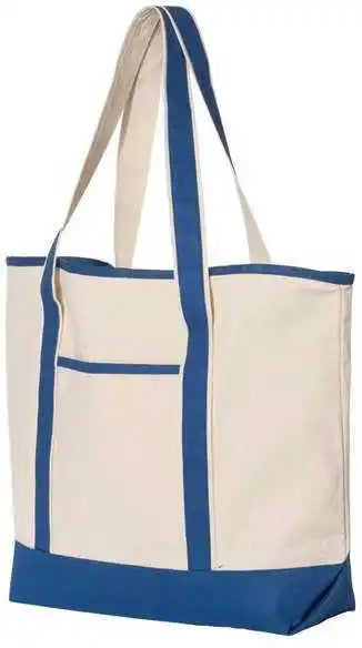 Q-tees Q1500 34.6l Large Canvas Deluxe Tote - Natural Royal - one Size Fits Most