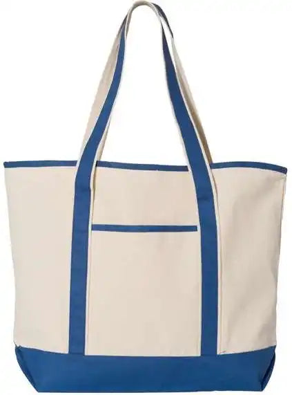Q-tees Q1500 34.6l Large Canvas Deluxe Tote - Natural Royal - one Size Fits Most