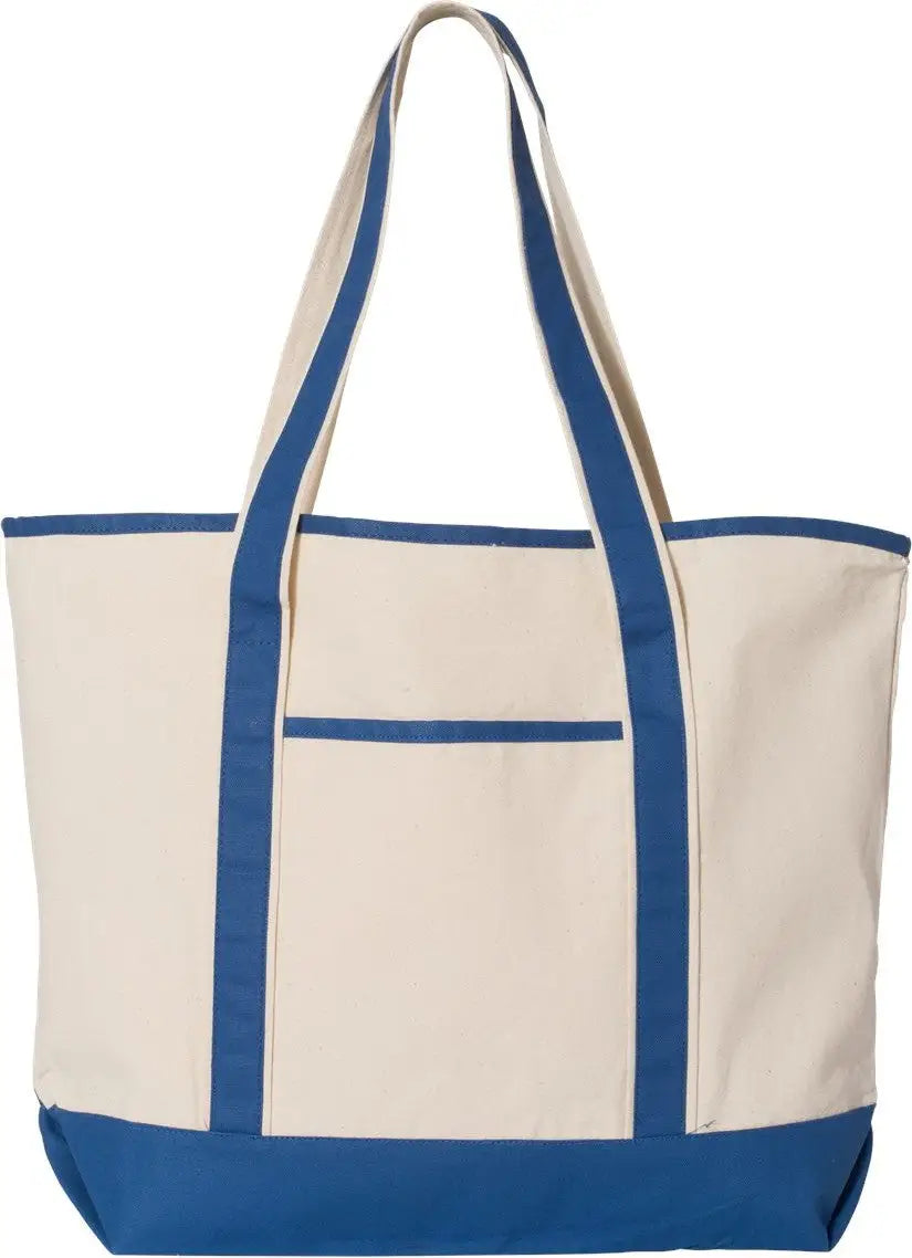 Q-tees Q1500 34.6l Large Canvas Deluxe Tote - Natural Royal - one Size Fits Most