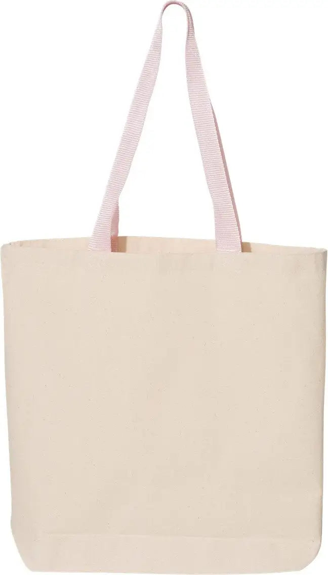 Q-tees Q4400 11l Canvas Tote with Contrast-color Handles - Natural Light Pink - one Size Fits Most