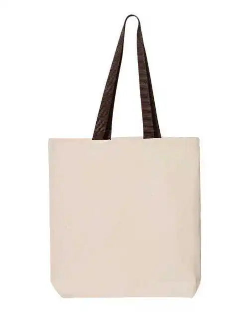 Q-tees Q4400 11l Canvas Tote with Contrast-color Handles - Natural Chocolate - Coffee / one Size Fits Most