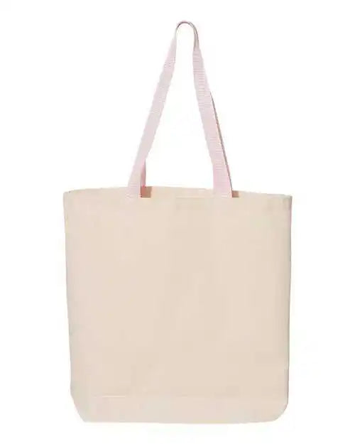 Q-tees Q4400 11l Canvas Tote with Contrast-color Handles - Natural Light Pink - one Size Fits Most