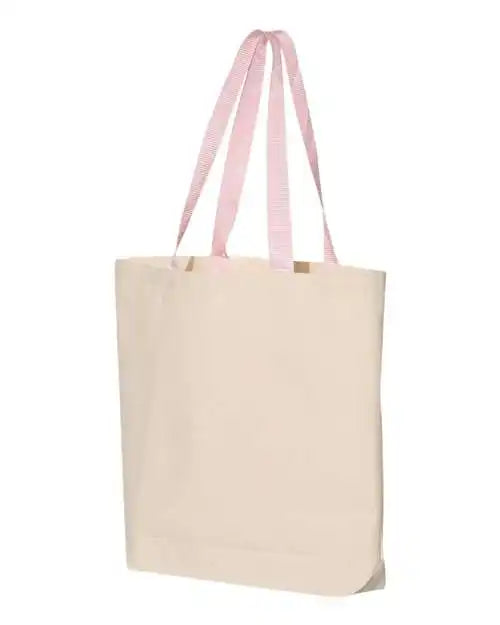 Q-tees Q4400 11l Canvas Tote with Contrast-color Handles - Natural Light Pink - one Size Fits Most