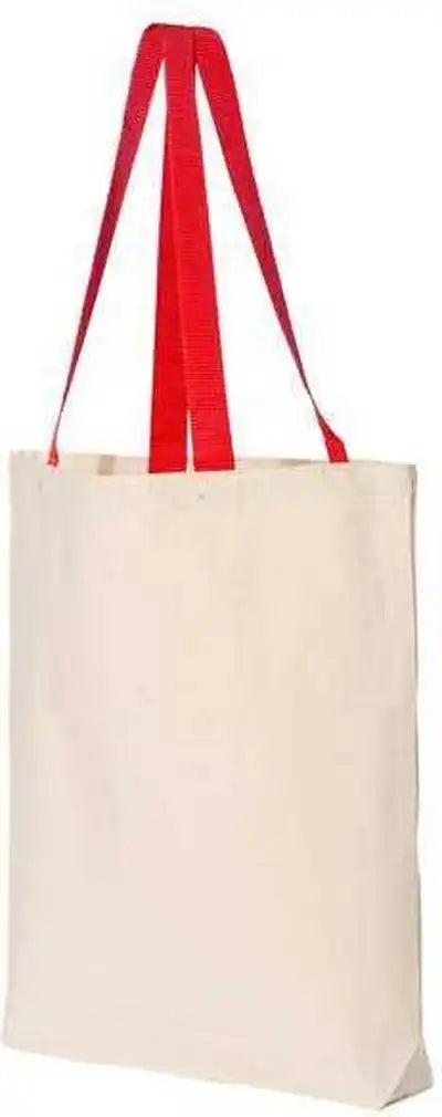 Q-tees Q4400 11l Canvas Tote with Contrast-color Handles - Natural Red - Ivory / one Size Fits Most