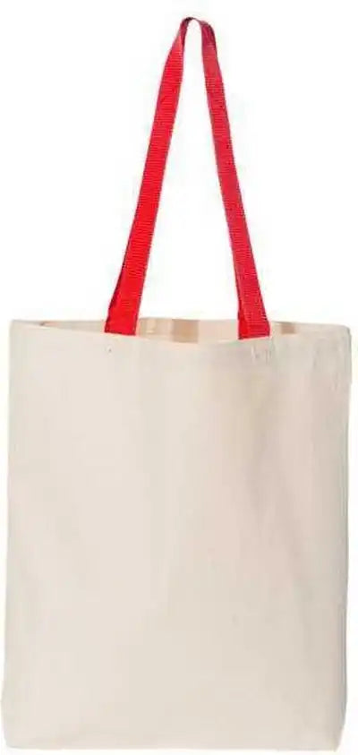 Q-tees Q4400 11l Canvas Tote with Contrast-color Handles - Natural Red - Ivory / one Size Fits Most