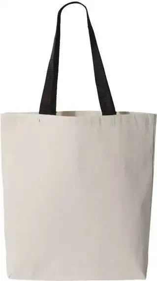 Q-tees Q4400 11l Canvas Tote with Contrast-color Handles - Natural Black - one Size Fits Most