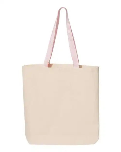 Q-tees Q4400 11l Canvas Tote with Contrast-color Handles - Natural Light Pink - one Size Fits Most