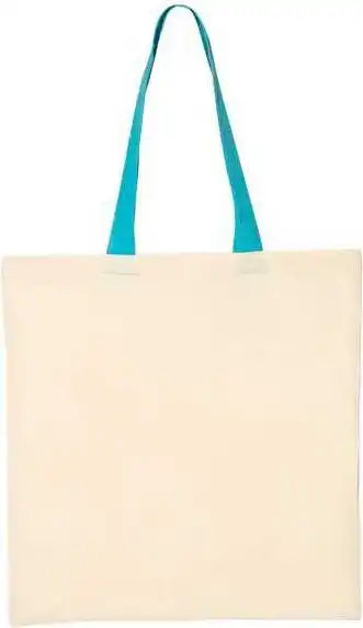 Q-tees Qtb6000 Economical Tote with Contrast-color Handles - Natural Turquoise - one Size Fits Most