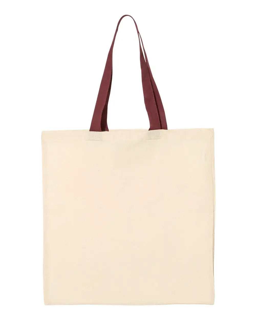 Q-tees Qtb6000 Economical Tote with Contrast-color Handles - Natural Maroon - one Size Fits Most