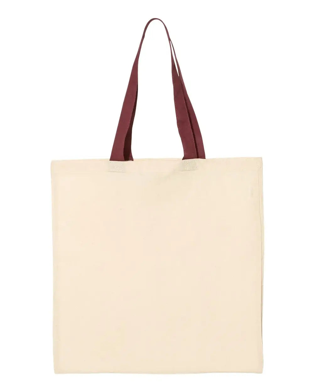 Q-tees Qtb6000 Economical Tote with Contrast-color Handles - Natural Maroon - one Size Fits Most