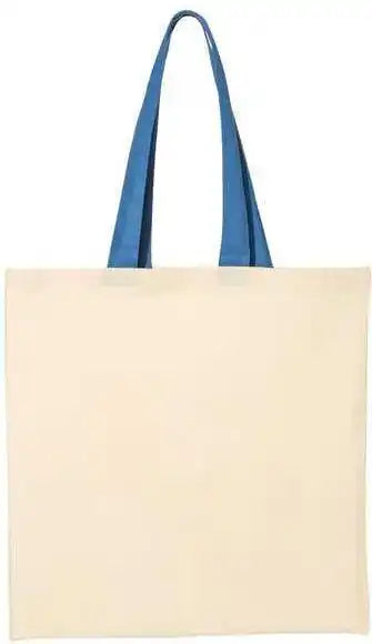 Q-tees Qtb6000 Economical Tote with Contrast-color Handles - Natural Royal - one Size Fits Most