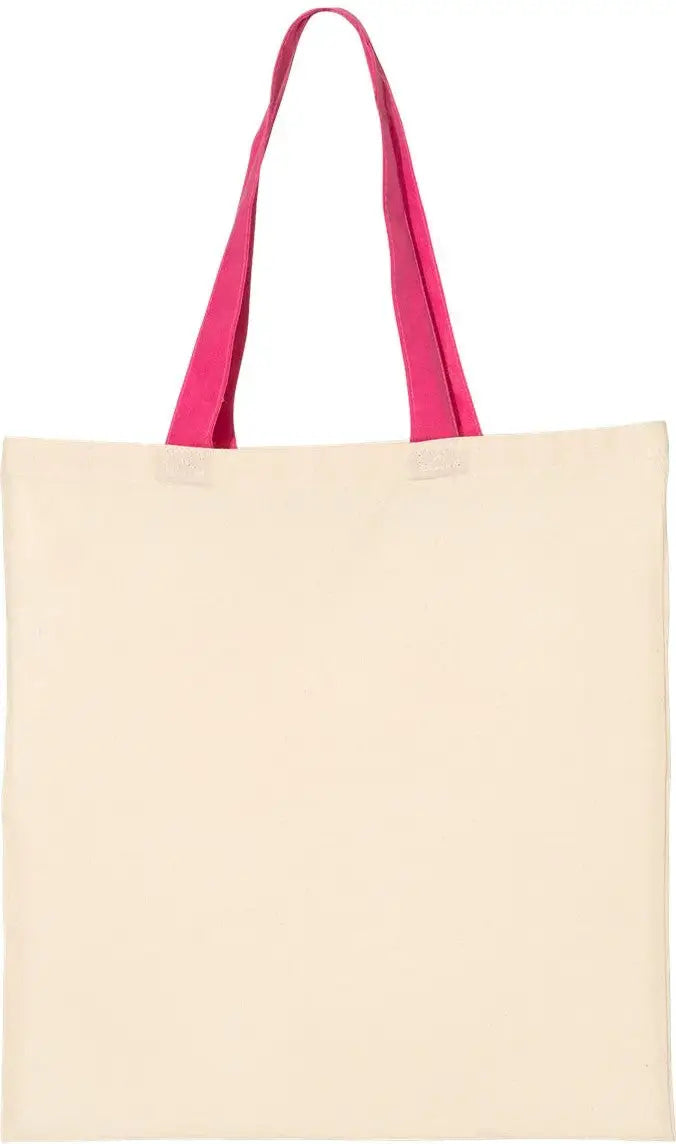 Q-tees Qtb6000 Economical Tote with Contrast-color Handles - Natural Hot Pink - one Size Fits Most