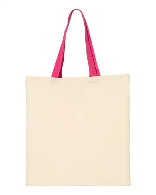 Q-tees Qtb6000 Economical Tote with Contrast-color Handles - Natural Hot Pink - one Size Fits Most
