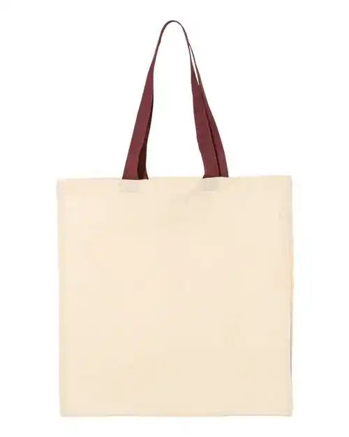 Q-tees Qtb6000 Economical Tote with Contrast-color Handles - Natural Maroon - one Size Fits Most