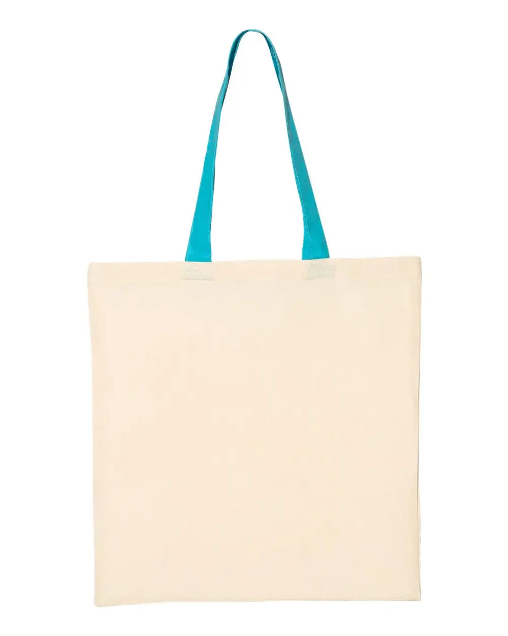 Q-tees Qtb6000 Economical Tote with Contrast-color Handles - Natural Turquoise - one Size Fits Most