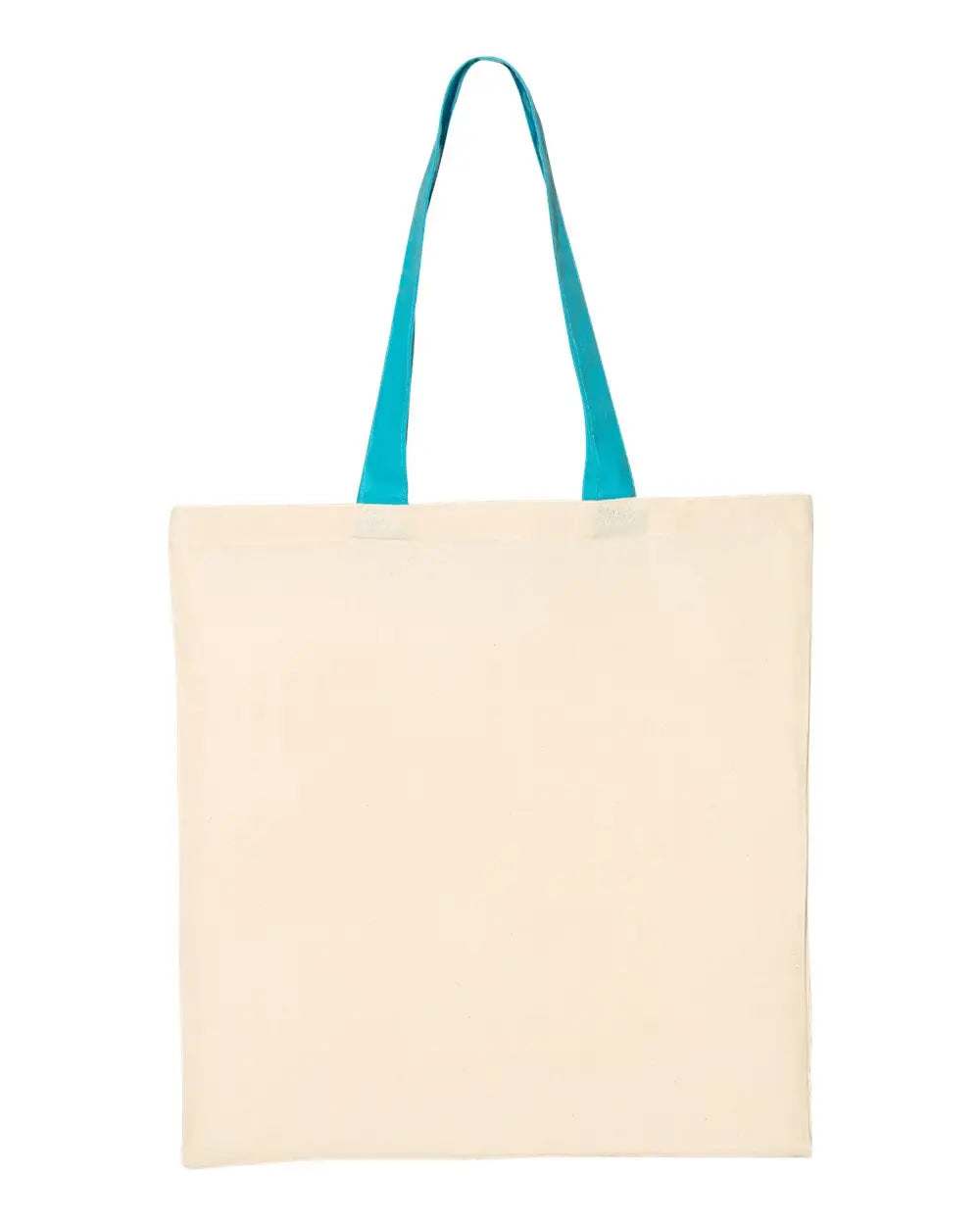 Q-tees Qtb6000 Economical Tote with Contrast-color Handles - Natural Turquoise - one Size Fits Most