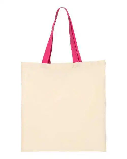 Q Tees Qtb6000 Economical Tote with Contrast Color Handles Natural Hot Pink / one Size Fits Most