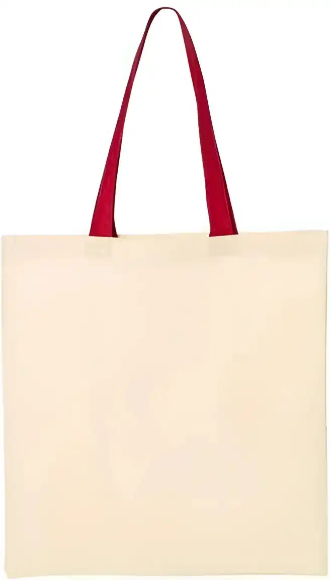 Q Tees Qtb6000 Economical Tote with Contrast Color Handles Natural Red Ivory / one Size Fits Most
