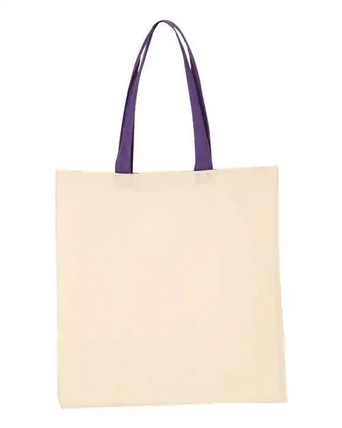 Q-tees Qtb6000 Economical Tote with Contrast-color Handles - Natural Purple - one Size Fits Most
