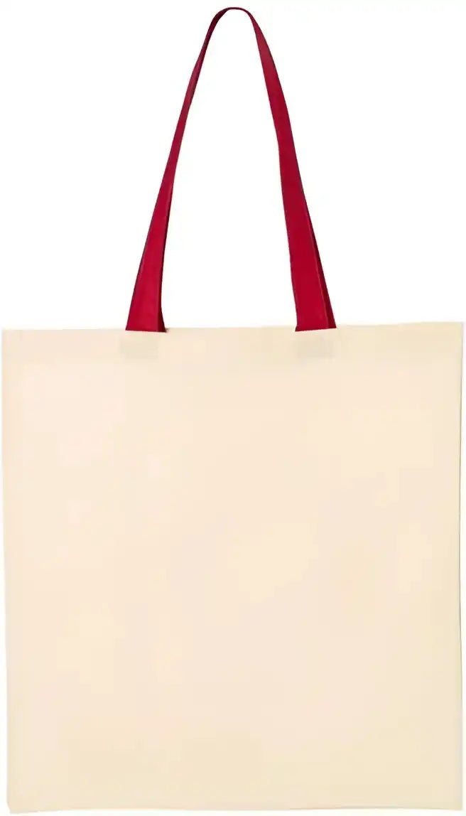 Q Tees Qtb6000 Economical Tote with Contrast Color Handles Natural Red Ivory / one Size Fits Most