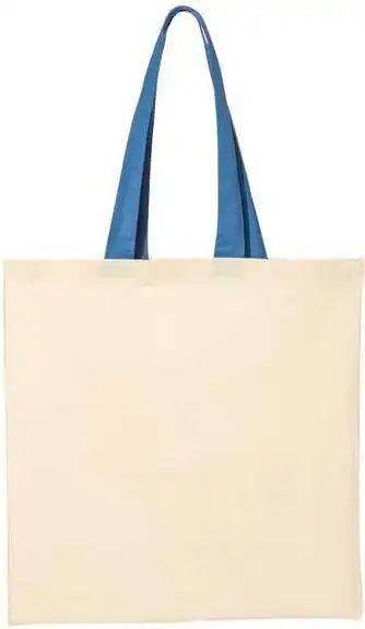 Q-tees Qtb6000 Economical Tote with Contrast-color Handles - Natural Royal - one Size Fits Most