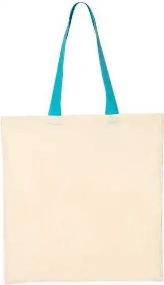 Q-tees Qtb6000 Economical Tote with Contrast-color Handles - Natural Turquoise - one Size Fits Most
