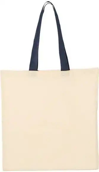 Q-tees Qtb6000 Economical Tote with Contrast-color Handles - Natural Navy - Ivory / one Size Fits Most