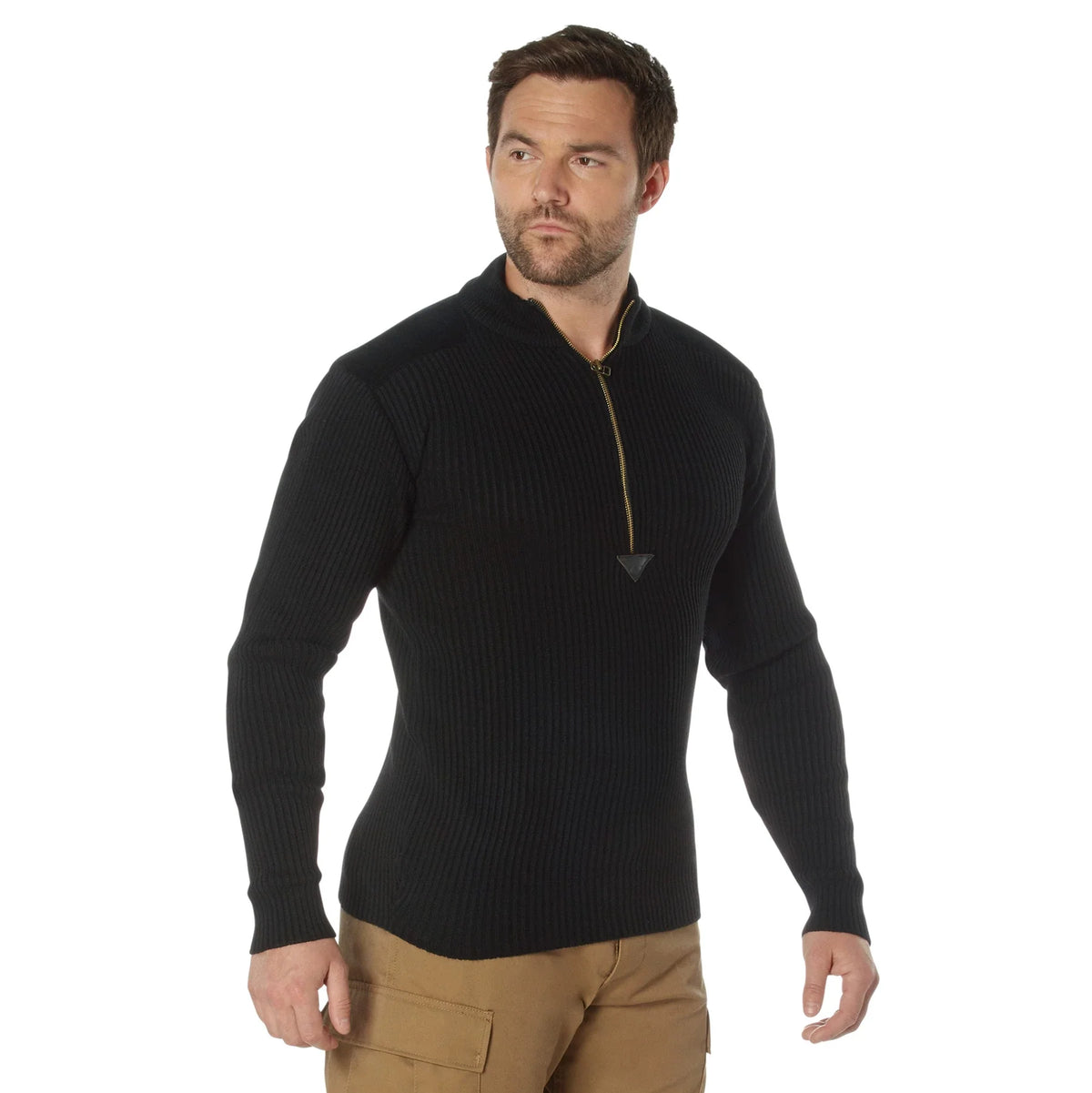Quarter Zip Acrylic Commando Sweater - Black / s