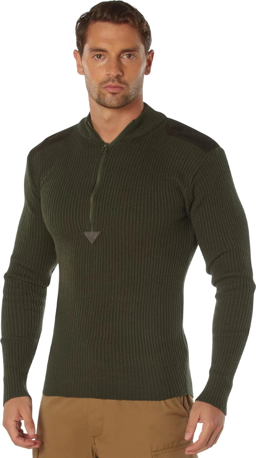Quarter Zip Acrylic Commando Sweater - Olive Drab / s