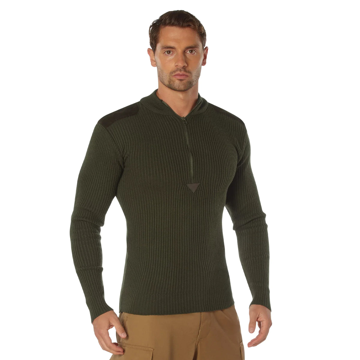 Quarter Zip Acrylic Commando Sweater - Olive Drab / s